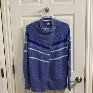 Ivivva Open Cardigan Sweater Cowl Neck Snap Blue Stripes Pockets Women’s Size 12